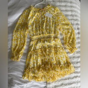 Yellow Floral Smocked Waist Dress